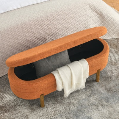 Ottoman Oval Storage Bench,Rubber Wood Leg  46x17.7x10.8
