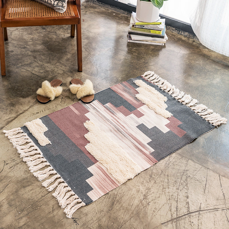 Cotton and linen tufted handmade tassel rug