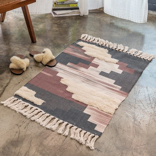 Cotton and linen tufted handmade tassel rug
