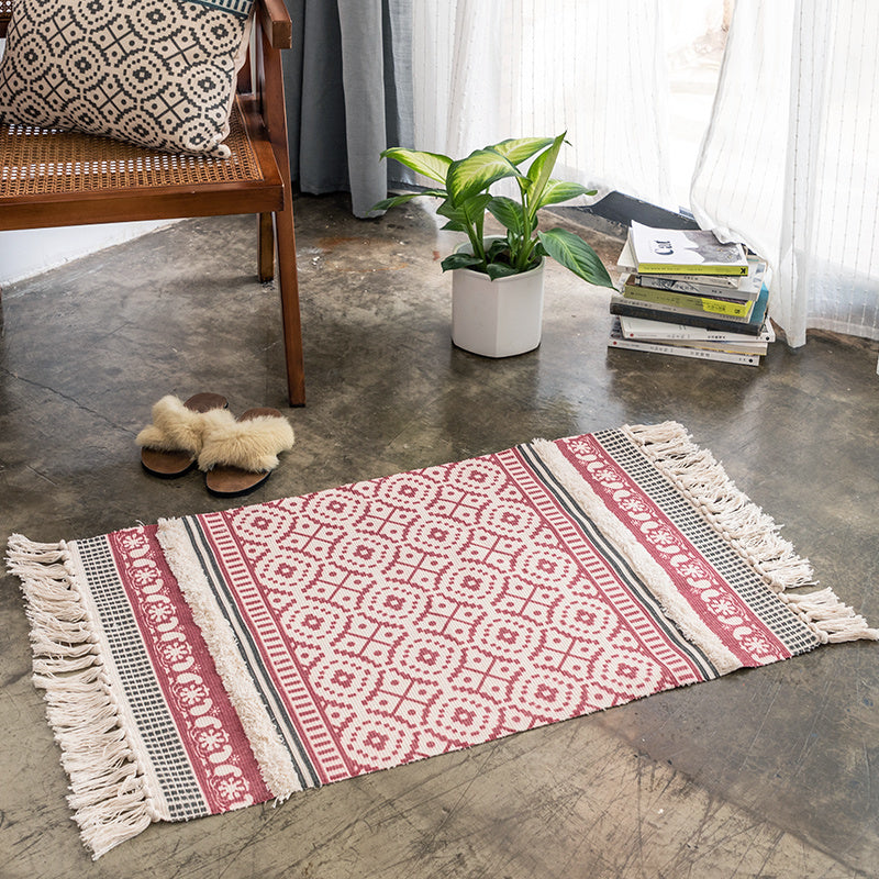 Cotton and linen tufted handmade tassel rug