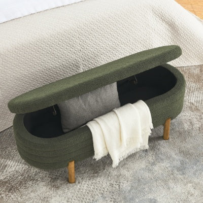 Ottoman Oval Storage Bench,Rubber Wood Leg  46x17.7x10.8